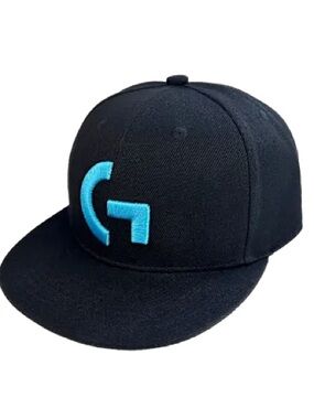 Logitech Black Flat-Brim Cap with Teal-Blue Logo